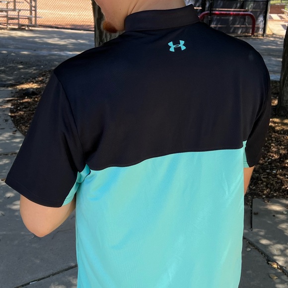 UNDER ARMOUR MEN PERFORMANCE COLORBLOCK POLO SHIRT TENNIS UNIFORM TIFFANY BLUE L - Picture 12 of 16